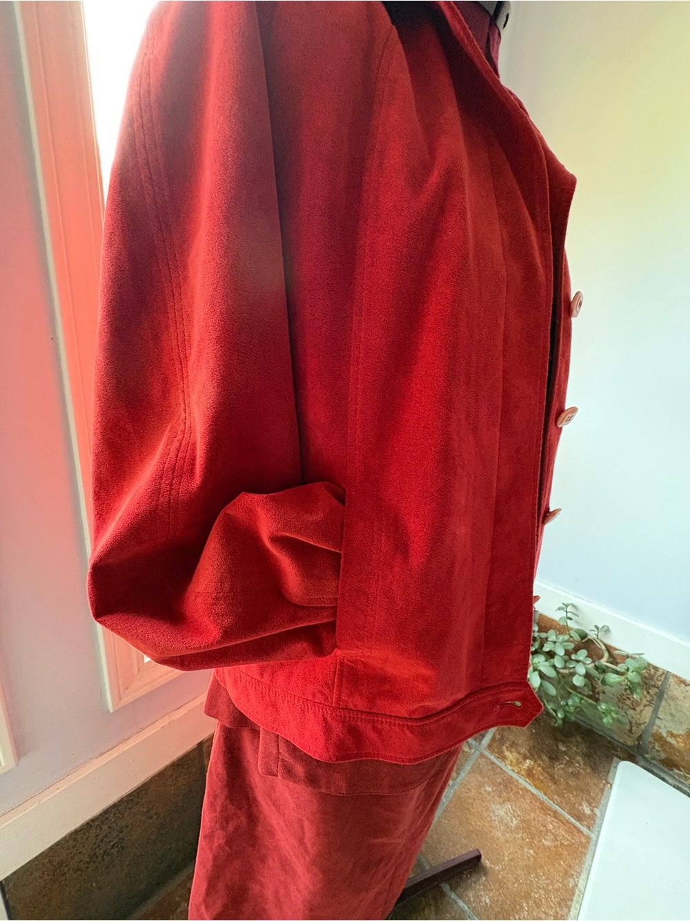 Women's Red Button-Front Jacket - Picture 3 of 9